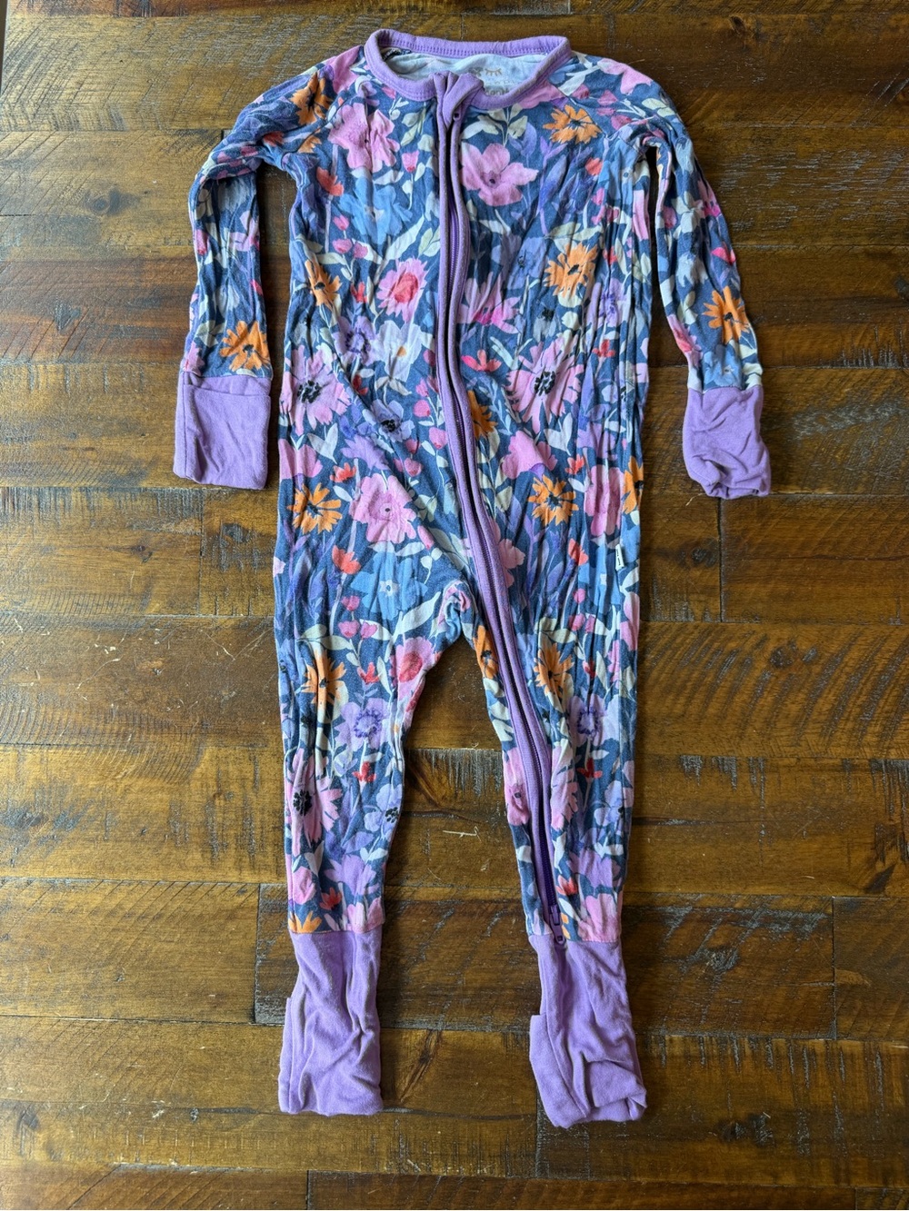 Floral Zip-Front Kids One Piece - Purple 6-12m
